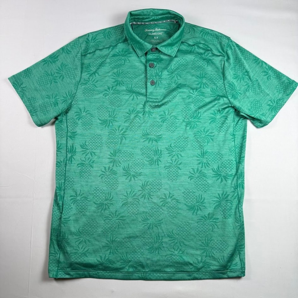 Tommy Bahama IslandZone Mens Small Green Pineapple Jacquard Polo Shirt Short Slv